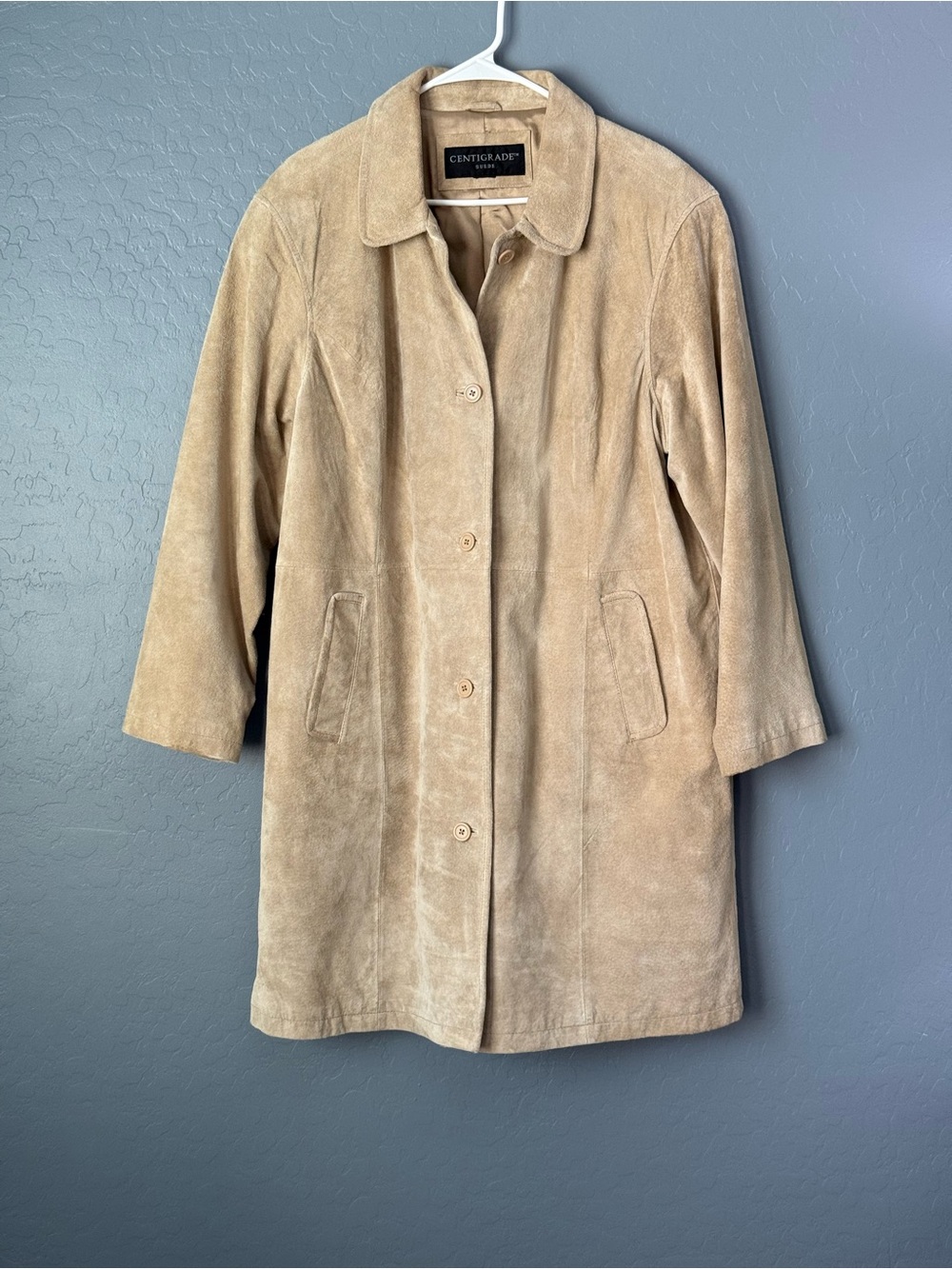 Centigrade Suede - Vintage Beige Button-Front Trench Coat
